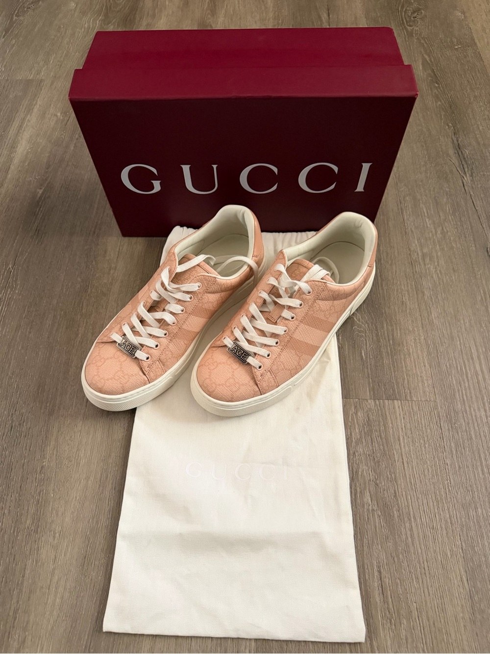 Gucci Women’s Peach-Pink Low-Top GG Canvas Sneakers